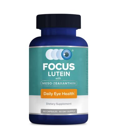 Focus Lutein for Eyes with Meso-Zeaxanthin Eye Vitamin Supplement 60 Count 60 Day Supply Daily Vision Support for Digital Screens Bright Lights Sunlight Vegan and Sugar-Free Made in USA 60 Count (Pack of 1)