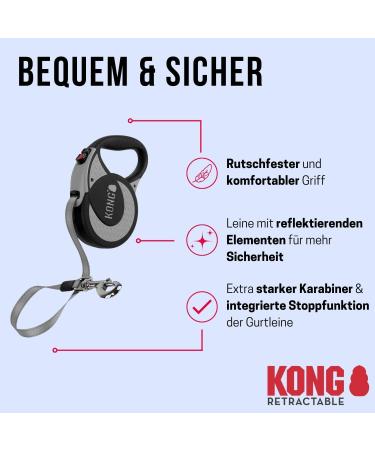 High-Quality 5m Cong Roll-Out Dog Leash for Large & Strong Dogs (Up to 70kg) - XL Reflective Design with Soft Handle & Break Lock System - Gray - Buy Online on GoSupps.com