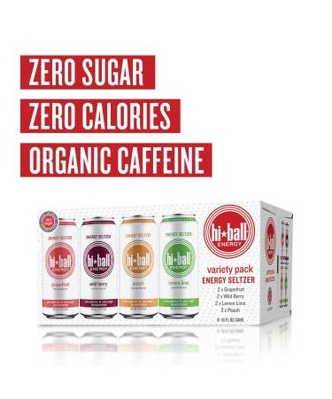 Hiball Clean Energy Seltzer Water 8-Pack - Caffeinated Sparkling Water with Vitamin B12 & B6 - Sugar-Free Variety Pack - 16 Fl Oz x 8 - Buy Online on GoSupps.com