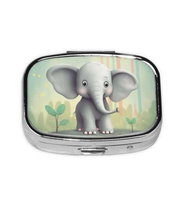 Lovely Elephant Printing 2 Compartment Small Pill Case Cute Small Pill Box Purse Pill Boxs Travel Pill Organizer for Pocket Purse and Travel Gifts
