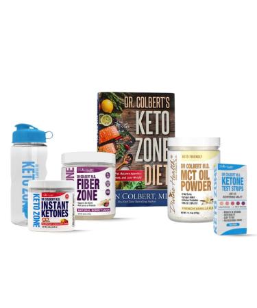 Divine Health Keto Zone Starter Pack Dr. Colbert MD | MCT Oil Powder (Vanilla) | PH Strips | Fiber Zone (Berry) | Instant Ketones (Raspberry) | Supports Ketosis Energy & Gut Health Vanilla 1 Count (Pack of 1)