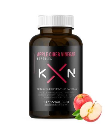 KompleX Nutrition Organic Apple Cider Vinegar Capsules Improve Digestion and Detox ACV Powder with Mother 60 Vegan and Gluten-Free Supplement Pills Ginger Extract Gingerols Cayenne Powder