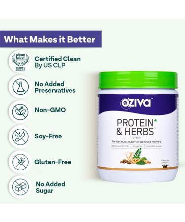 Oziva Protein & Herbs Men with Multivitamins Ashwagandha Brahmi Maca Musli - 2.2 lbs Chocolate | Boost Stamina, Lean Muscles & Recovery | Soy Free, Gluten Free, Non GMO - Buy Online on GoSupps.com