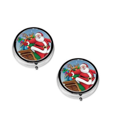 Merry Christmas Print Printed Mini Round Pill Box Pill Box 3 Compartment Medicine Pill Case Pill Organizer Travel Pillbox Portable Pill Box for Pocket Home Office Use