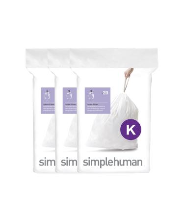 simplehuman Code K Custom Fit Drawstring Trash Bags in Dispenser Packs, 60 Count, 35-45 Liter / 9.2-12 Gallon, White White 60 Liners