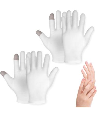 2 Pairs Moisturizing Gloves Touch Screen 100% Cotton Over Night Bedtime White Cosmetic Inspection Premium Quality Eczema for Dry Sensitive Irritated Skin Spa Therapy Secure