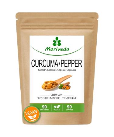 Pepper Turmeric Capsules - 10 000mg Turmeric Extract Curcumin and Piperine - 3 Month Supply - Vegan & Gluten Free - 1x 90 Pieces