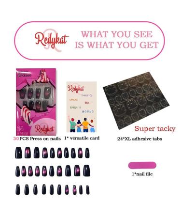 Redykat 30PCS Handmade Glossy Short Coffin Press On Nails - Cat Eye Magnetic Acrylic False Nails | Salon Quality Nail Art (Chase the Moon - Buy Online on GoSupps.com