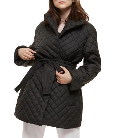 Women s Casual Diamond Quilted Jacket Coat Lightweight Lapel Belted Button Down Fall Winter Outerwear Pockets Black#7 Small - Buy Online on GoSupps.com