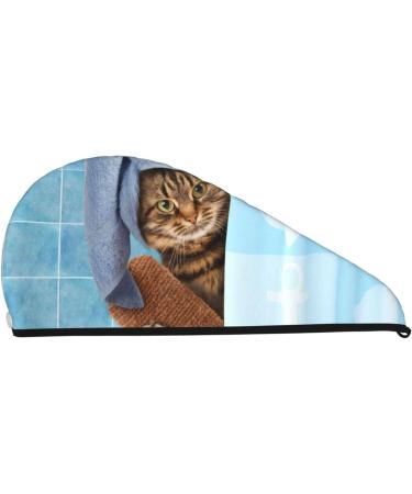 Microfiber Hair Drying Cap - Funny Cat Bath Towel Soft Absorbent Wrap for Curly & Thick Hair - Quick Dry Button Closure - Buy Online on GoSupps.com
