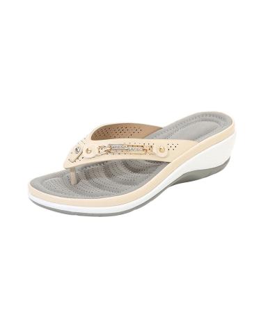 Walking Sandals Women Comfort Open Toe Vintage Platform Wedge Sandals Slip On Lightweight Comfortable Sandals Casual Wedge Shoes Orthopedic Arch Support Sandals Beige 5.5