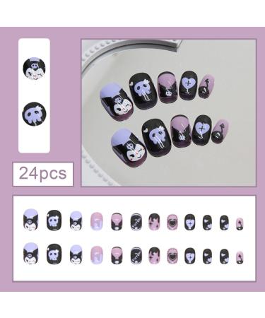 24PCS Black Rabbit Short Press on Nails | Black & Purple Fake Nails Kit for Women | Includes Glue Mini File & Wet Wipes - Buy Online on GoSupps.com