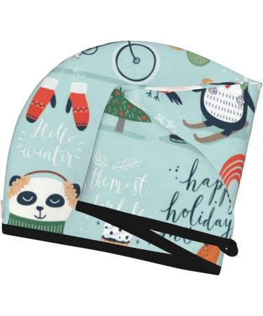 Christmas Winter Animals Microfiber Hair Towel Wrap | Soft Super Absorbent Coral Velvet for Long Curly & Thick Hair - Buy Online on GoSupps.com