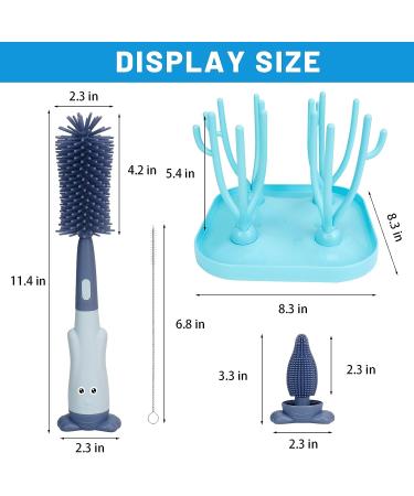 Baby Bottle Drying Rack and Brush Set - Removable Holder, Dryer, Nipple Cleaner for Baby Accessories - Blue - Buy Online on GoSupps.com