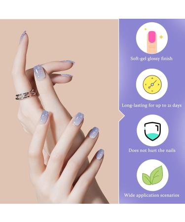 Dukasou 28pcs Gradient Flash Powder Gel Nail Strips | Long-Lasting UV/LED Gel Nail Stickers for Women, Girls, Kids | DIY Decorations | Birthday Party Favor Gifts | Includes Prep Pads, Nail File & Wood Stick - Buy Online on GoSupps.com