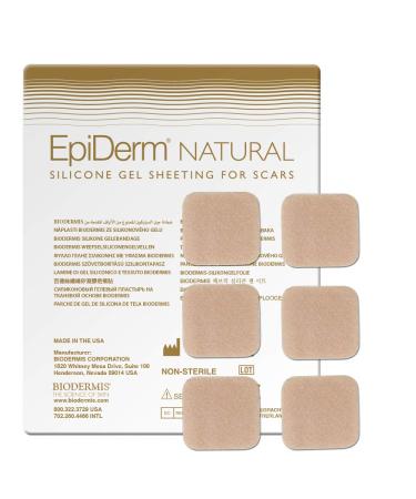 Epiderm EpiTabs Scar Patches for Surgical Scars Silicone Patches for Scars Ideal for Small Hypertrophic & Keloid Scars C-Section & Tummy Tuck Silicone Gel Sheets for Scars Natural Squares 6 Pack