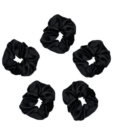 LLTGMV Satin Scrunchies Hair Scrunchies for Frizz Prevention Softer than Silk Satin Hair Ties for Breakage Prevention and Gentle Style Preservation Sleep Scrunchie 5 Pack Black for Mother's day Gift Ideas