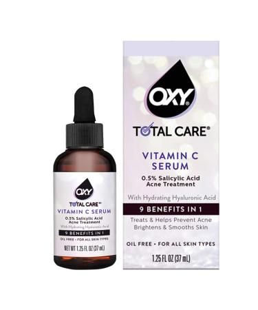 OXY TOTAL CARE Vitamin C Serum With Hydrating Hyaluronic Acid + Gentle 0.5 Salicylic Acid- Oil-Free  Clears Acne  Evens Tone  Makes Skin Glow - For Acne-Prone  Dry-to-Oily Skin At Any Age  1.25 FL OZ
