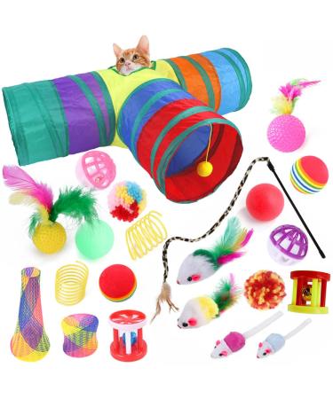 ACNCN 22 Pcs Cat Toys Kitten Toys Interactive Cat Toys for Indoor Cats Cat Tunnel Toys Set for Kitty and Cats(22PCS Rainbow)