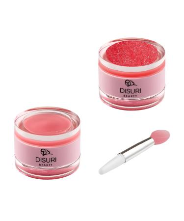 DISURI Beauty Lip Mask and Lip Scrub Set - Moisturizing Lip Scrub for Exfoliating and Smoothing Lips Cruelty-free - Improves Texture Hydrates and Softens Chapped Dark Lips Skin - (Strawberry)