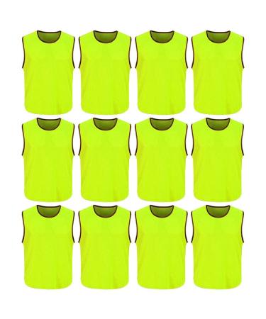 DreamHigh DH Mens Soccer Sports Team Practice Pinnies Scrimmage Training Mesh Vests -12 Pcs Pack Neon Green