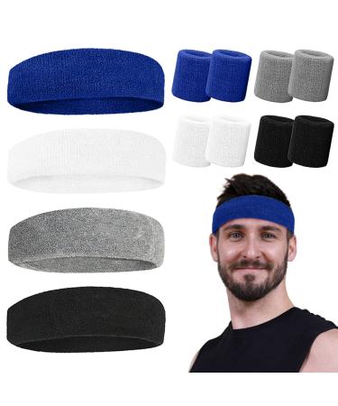 Sports Sweat Bands for Men -12 Pack Sports Headband and Wristbands, Sweatbands Colorful Cotton Sweat Band for Women & Men Tennis Basketball Outdoor Athletic, Running, Gym