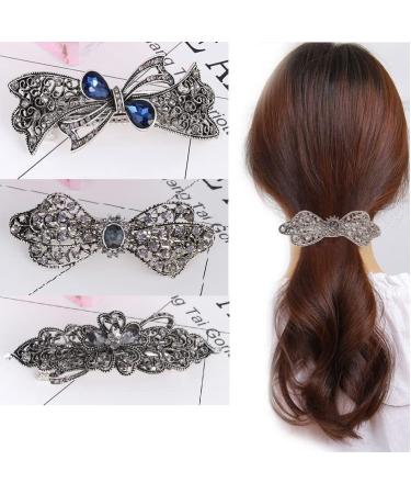 Vintage Hair Barrettes with French Clip and Sparkling Stones - Set of 4 | Elegant Hair Clips for Women - 3.5 Length | Retro Spring Hair Accessories for Styling Thick and Medium Hair - Buy Online on GoSupps.com