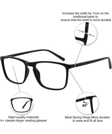 OCCI CHIARI Large Reading Glasses 1.0 Men's Rectangle Readers with Spring Hinge - Matte Black | 1.0 Magnification - Buy Online on GoSupps.com