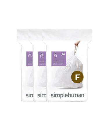 simplehuman Code F Custom Fit Drawstring Trash Bags in Dispenser Packs, 60 Count, 25-30 Liter / 6.6-8 Gallon, White White 60 Liners