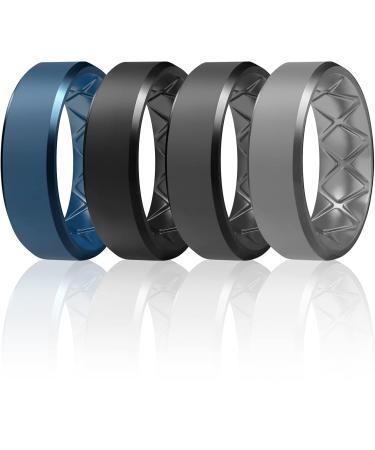 Egnaro Silicone Ring Men, Inner Arc Ergonomic Breathable Design, Mens Silicone Wedding Band 4 Rings / 1 Ring Rubber Wedding Bands, 9mm Wide-2.5mm Thick SETA-Dark Blue, Black, Black Gray, Dark Gray 10(19.8mm)