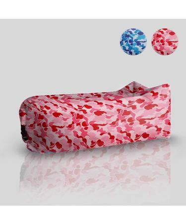 Huemankind Camo Inflatable Lounger- Upgrade Your Camping Gear, Pool Accessories, Festival Accessories, Camping Accessories | Portable Blow Up Couch, Hiking Chair, Inflatable Sofa, Beach Chair Pink