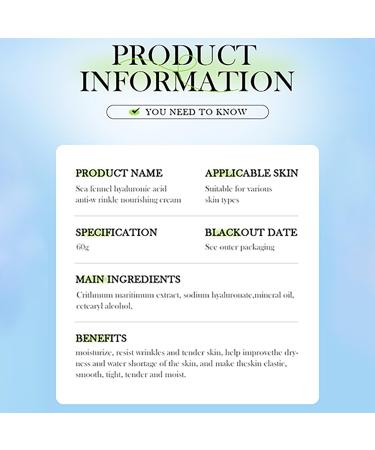 BIOAQUA Sea Fennel Hyaluronic Acid Face Cream 60g - Anti-Wrinkle Moisturizer | Nourishing Skincare for All Skin Types - International Shipping Available - Buy Online on GoSupps.com