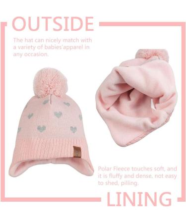 XIAOHAWANG Knitted Baby Hat - Winter Beanie with Fleece Lining for Toddler Kids (4-7 Years) - Pink Heart Pompom Hat - Buy Online on GoSupps.com