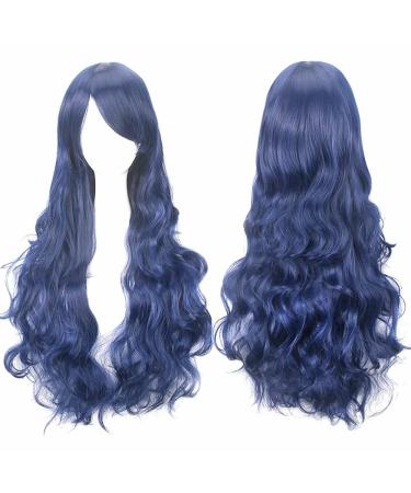 ColorfulPanda Blue Wig Long Curly Wavy Dark Blue Wigs for Women Ladies Cosplay Party Halloween Costume Heat Resistant Synthetic Wig Deep Blue