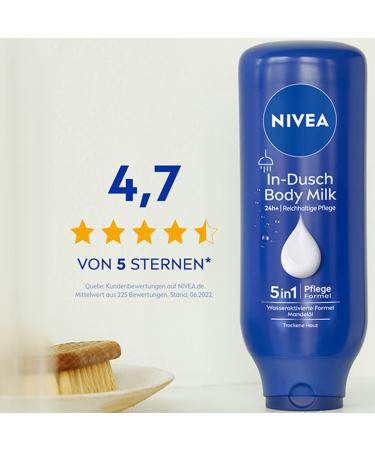 Nivea In-Shower Body Milk (400 ml) - Moisturizing Body Lotion with Almond Oil | 5in1 Care Formula for Soft Skin - Buy Online on GoSupps.com