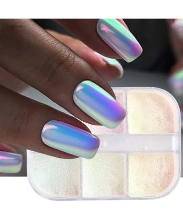 Chrome Nail Powder - Metallic Mirror Effect Pigment for Aurora Glitter Manicure | 6 Grids - Buy Online on GoSupps.com
