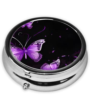 Buy Butterfly Purple Round Pill Box - 3 Compartment Portable Travel Medicine Organizer | Mini Decorative Pocket Purse Pill Case - Buy Online on GoSupps.com
