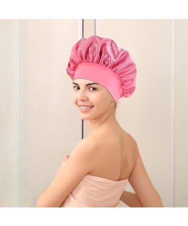 Satin Hair Towel Hair Plopping Towel - Elegant Satin Hair Towel for Women Chic Silk Hair Wrap Comfortable Hair Turban Wrap for Home Pink - Buy Online on GoSupps.com