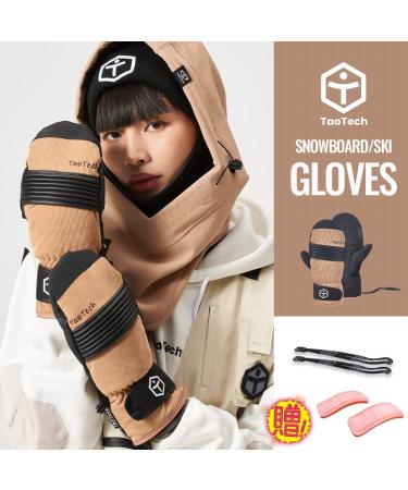 TaoTech Gathered Snowboard Mittens with Wrist Guard | Waterproof Ski Gloves for Men and Women | Medium Brown - Buy Online on GoSupps.com