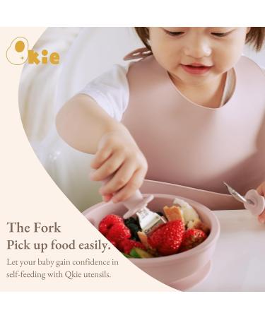 Qkie 4-Pack Stainless Steel Baby Cutlery Set | Toddler Fork & Spoon with Silicone Handles | Ideal for 10+ Months | Sand White & Gray - Buy Online on GoSupps.com