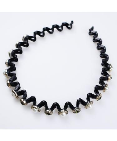 Faux Pearl and Rhinestone Headband Wavy Plastic Hairband Stretchy Beaded Hair Hoops for Women Girls Hair Styling Accessories - Buy Online on GoSupps.com