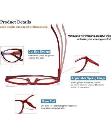 Eyeurl 3 Pack Cateye Reading Glasses for Women | Blue Light Blocker | 2.5x Visual Aid with Feather Hinges - Buy Online on GoSupps.com