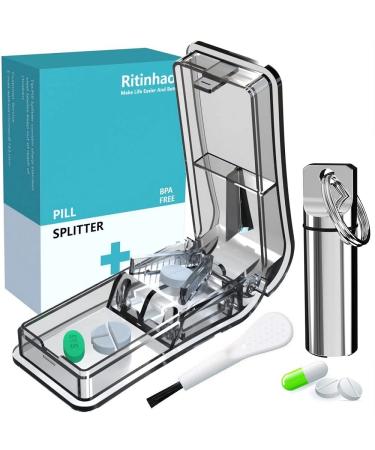 Ritinhao Pill Cutter, Pill Splitter for Small or Large Pills, Cut Pills, Vitamins, Tablets. Design in USA. Keychain Pill Holder as a Bonus(Black)