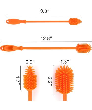 Silicone Bottle Cleaning Brush with Long Handle - 2 Pack Orange | Ideal for Baby Bottles, Hydro Flask, Sports Bottles, Vases and Glassware | 12.5 inch Water Bottle Cleaner for Smaller Diameter - Buy Online on GoSupps.com
