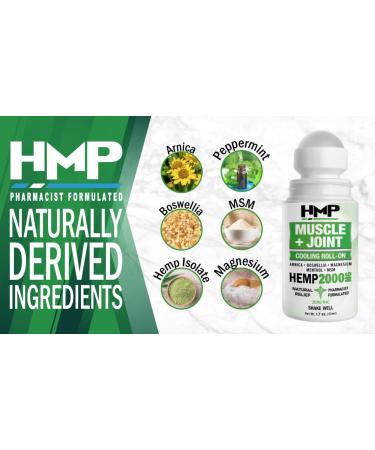 HMP Muscle & Joint Cooling Roll On - 2000MG Natural Formula with Menthol & Arnica - Fast Acting Hemp Support for Back Shoulder & Knee - Made in USA (3 Pack) - Buy Online on GoSupps.com