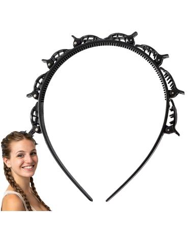 Headband With Clips Fashion Hairband With Clips | Toothed Braid Tool Professional Weave Bangs Clip For Styling & Comfort For Women Girls Black