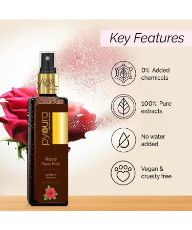 PYO URA 100% Organic Rose Water Face Mist 100ml - Natural Hydrating Toner for Glowing Skin & Pore Tightening - Unisex Facial Spray for Men & Women - Buy Online on GoSupps.com