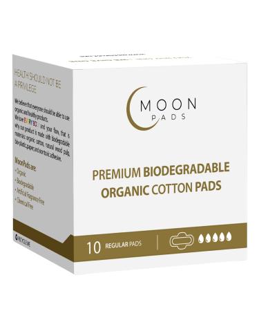 MoonPads Regular Pads - 100% Biodegradable Menstrual | Set of 10 Organic Cotton Premium Environmentally Friendly Leak-Lock BPA Free Vegan & Cruelty Non-Toxic White (Pack 1)