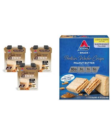 Atkins Chai Tea Latte Protein Shake with 15g Protein 3g Net Carb 1g Sugar + Atkins Peanut Butter Protein Wafer Crisps with 10g Protein 4g Net Carb 1g Sugar 5 Count