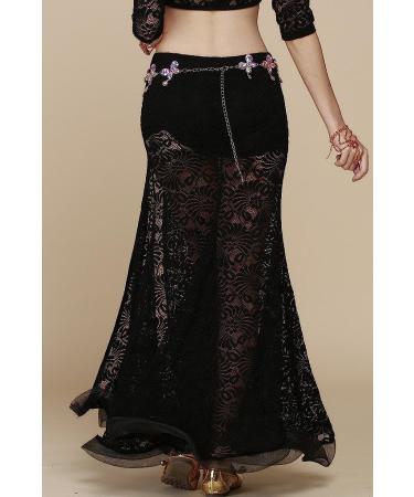 ZLTdream Retro Jacquard Lace Belly Dance Skirt with Safety Pants - Black - Buy Online on GoSupps.com